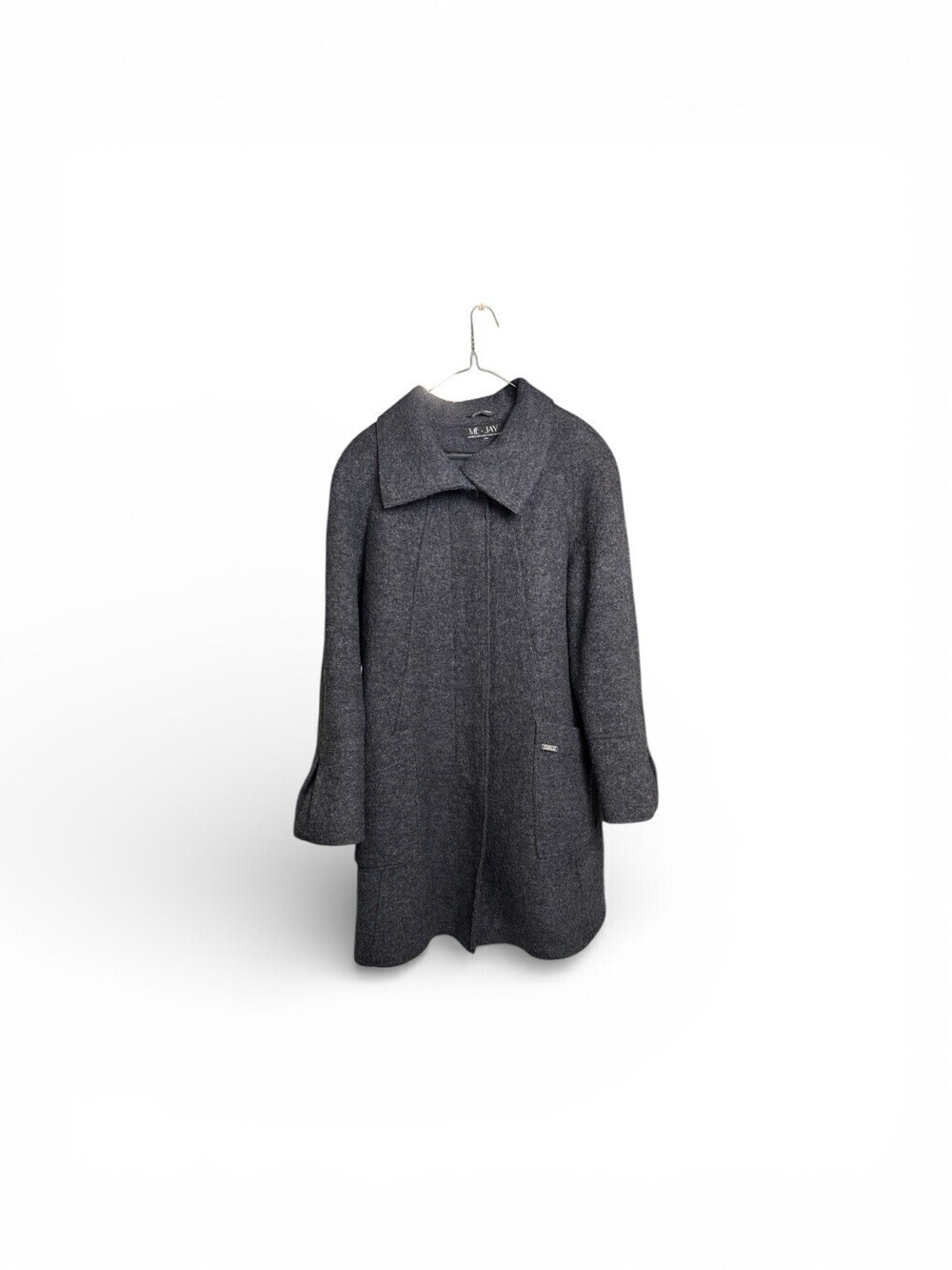 ME JAY Coat Long 100% Virgin Wool Women's L Black Raglan Sleeves Canada EUC